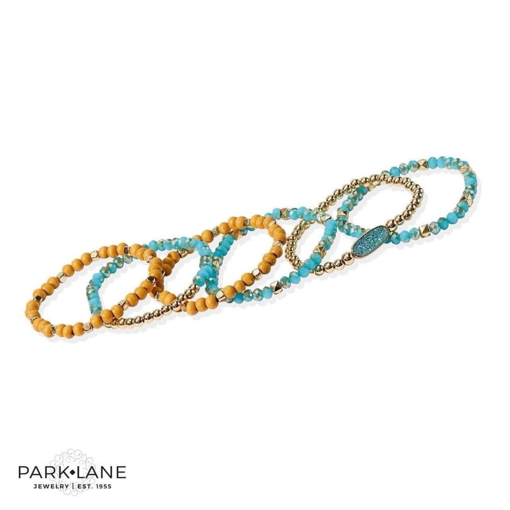 Tranquility Bracelet Set of 6- Park Lane Gold and Turquoise Bracelet Set - Picture 4 of 5